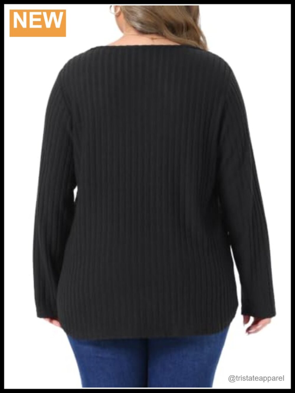 Plus Size Ribbed Knit Button Down Cardigan V Neck Long Sleeve - Picture 3 of 4